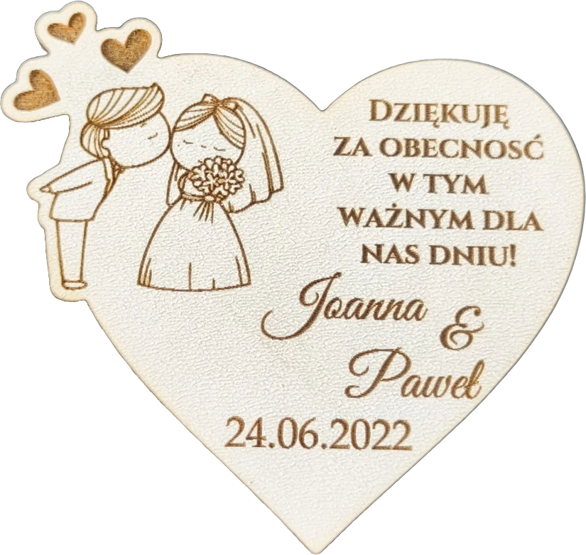 Weselny magnes w kształcie serca z parą młodą