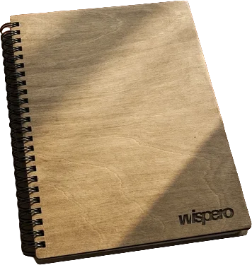 Notes w drewnianej oprawie na spirali z logo Wispero